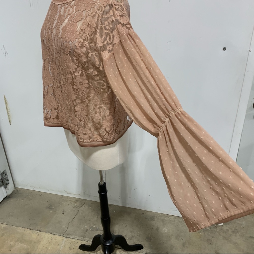BKE Gimmicks Elegant Lace‎ Boho Chic Western Women's Top in Tan Mauve XL 2325 - Picture 12 of 15